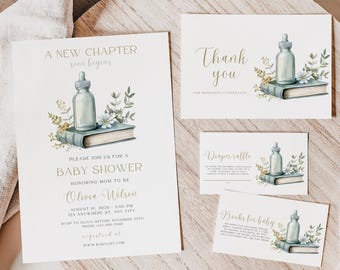 Storybook Baby Shower Invitation Bundle, A New Chapter Begins Baby Shower Invitation, Diaper Raffle, Books for Baby, Digital Download, Evite