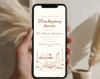 Editable Thanksgiving Dinner Digital Invitation Template, Friendsgiving Evite,  Fall Digital Invitation, Digital Download, Canva