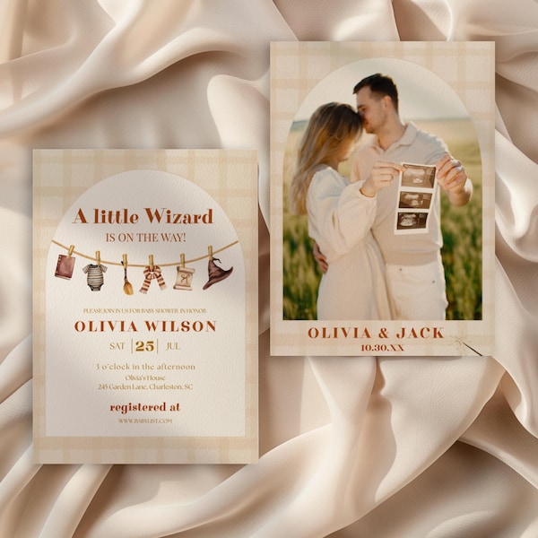 Paquete de baby shower de mago, invitación de baby shower de mago, baby shower de mago, invitación mágica para baby shower, Canva, BCT04