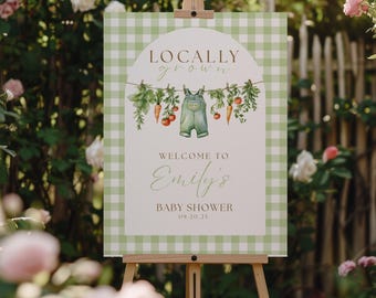 Editable Locally Grown Baby Shower Welcome Sign, Farmer's Market Baby Shower Editable Sign, Neutral Baby Shower Sign, Canva Template, BCT01