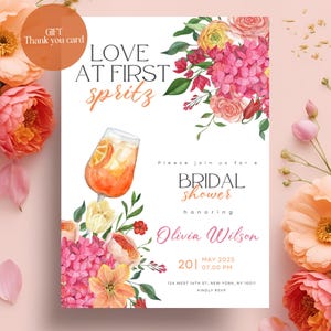 Love at First Spritz Bridal Shower Invitation, Citrus Floral Invite, Aperol Spritz Bridal Brunch Template, Digital Download, Canva Template