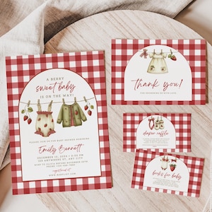Berry Sweet Baby Shower Invitation Bundle, Strawberry Baby shower Bundle, Berry Sweet Baby Shower, Strawberry Baby Shower Invite, Evite