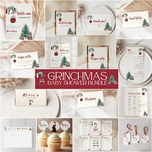 A Little Who is Almost Due Baby Shower Bundle, Grinchmas Baby Shower Invite, Christmas Baby Shower, Baby Shower Games, Grinchmas Invitation