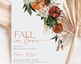 Verlieben Brautparty Einladung, Herbst Brautparty einladen, Herbst Brautparty, Kürbis Brautparty Einladung, CT02, Canva, evite