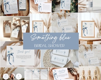 Paquete "Algo azul antes de dar el sí" para despedida de soltera, kit de decoración para despedida de soltera, invitación, juegos y letreros, plantilla editable de Canva.