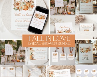 Fall in Love Bridal Shower Bundle, Fall Bridal Shower Invite, Bridal Shower Games, Pumpkin Bridal Shower Bundle, Bridal Shower Favor, Canva