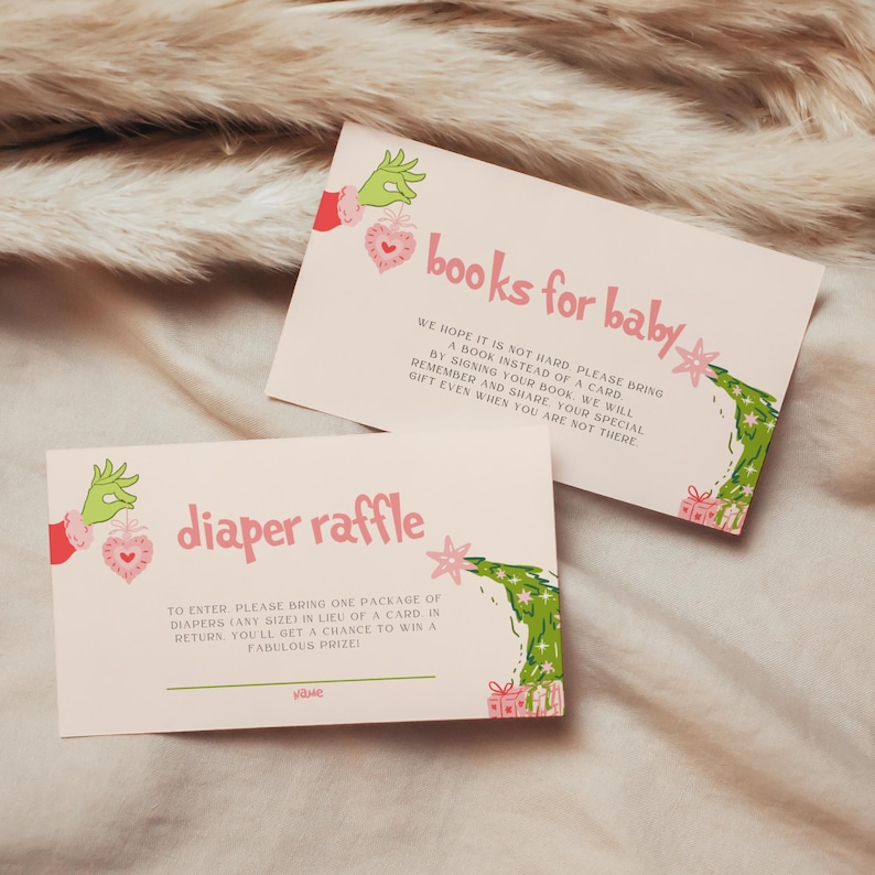 Grinch Raffle A Little Who is Almost Due Baby Shower Bundle, Baby Shower Invite, Pink ...