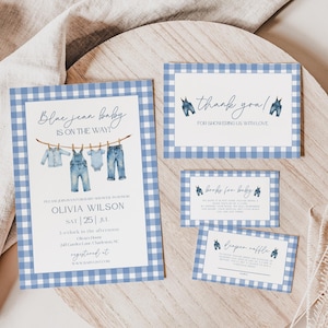Blue Jean Baby Shower Bundle, Denim Baby Shower Invite, Blue Jean Boy Baby Shower Invites, Canva Template, Digital Download, BCT02