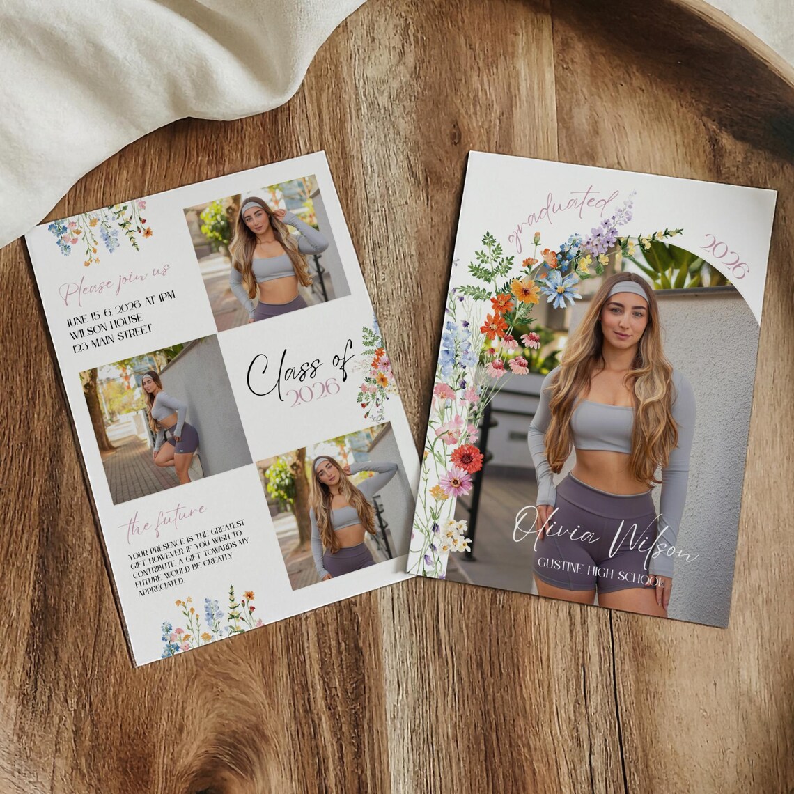 Grad Card Front Layout Wildflower Graduation Announcement Template, Editable Graduation Card ...