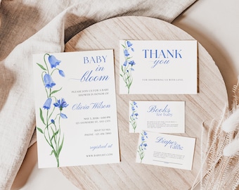 Baby in Bloom Baby Shower Invitation Bundle, Diaper raffle, Books for baby, Editable Template,Baby Shower Invite, Instant Download