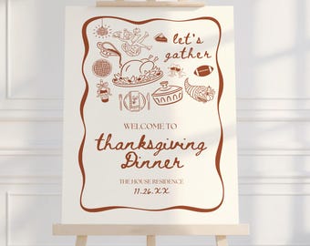 Editable Friendsgiving Welcome Sign Template, Printable Thanksgiving Welcome Sign, Fall Welcome Sign, Thanksgiving Decor Welcome Sign, Canva