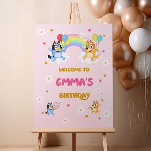 Bluey Birthday Welcome Sign, Bluey Birthday Party Invite, Editable Welcome sign, Birthday Girl Party Invite, Bday Party Invite, Canva