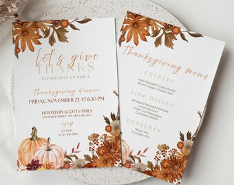 Editable Thanksgiving Dinner Invitation Template , Printable Friendsgiving Invitation, Editable Thanksgiving invitation, Thanksgiving dinner