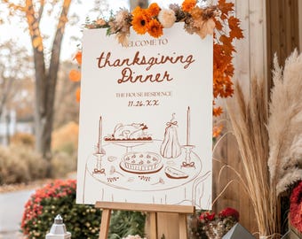 Editable Thanksgiving Welcome Sign Template, Printable Friendsgiving Welcome Sign, Fall Welcome Sign, Dinner Party Welcome Sign, Canva