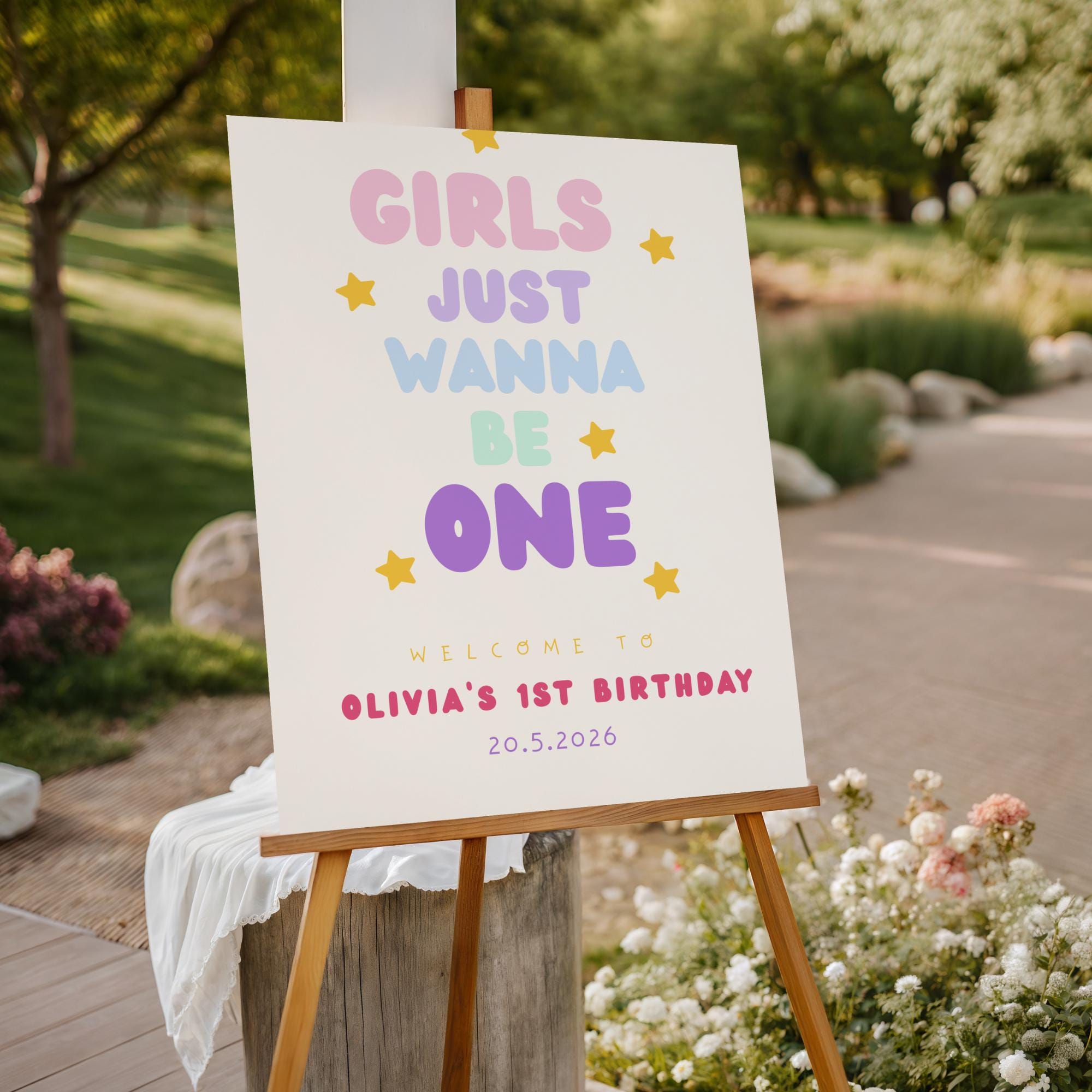 Girls Just Wanna Be One Welcome Sign, First Birthday Girl Sign, Pink ...
