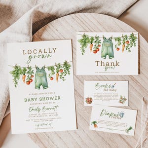 Lokal gewachsenes Babyparty-Bundle, Boho-Bauernmarkt-Babyeinladung, bearbeitbare Vorlagen, Canva, Babyparty-Ausdrucke, Windelverlosung,CT01