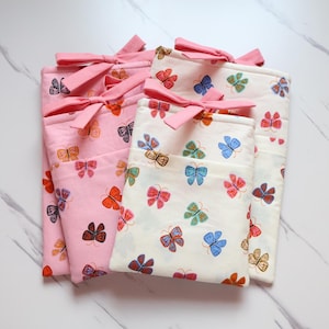Handmade Butterfly Print Book Sleeve with Pocket & Tie