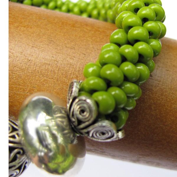 Spring Green Bead Crochet Bangle