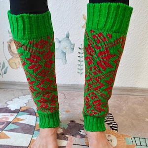 Christmas Snowflakes Women’s Knitted Wool Legwarmers – Fair Isle Leg Warmers – Handmade 100% Wool Legwarmers