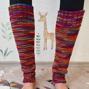 Rainbow Women’s Knitted Wool Legwarmers – Fair Isle Leg Warmers – Handmade 100% Wool Legwarmers