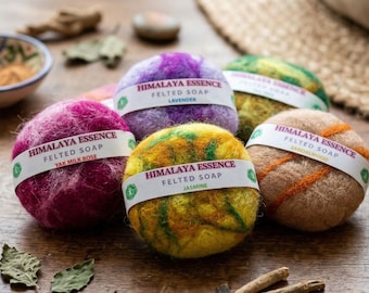 Felted Exfoliating Soap Bar, Scented Himalayan Wool Wrapped Soap, Built-in Washcloth Skin Care Gift