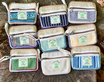Himalayan Hemp and Cotton Money Purse, Boho Festival Card Holder, Sustainable Vegan Zipper Pouch
