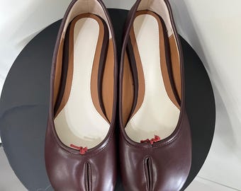 Handmade Dark Brown Leather Tabi Flats | Vintage Split Toe Ballet Shoes | Wedding Shoes | Gift for her