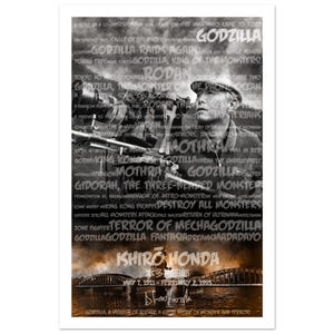 Ishirō Honda Tribute Poster | Version: Godzilla - 1954 | Godzilla Director Art Print | Japanese Kaiju Movie Wall Decor