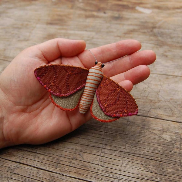 Moth, Fabric moth, moth ornament, moth brooch, textile insect, gift idea, fabric entomology, science gift, elin, insect jewelry, lepidoptery