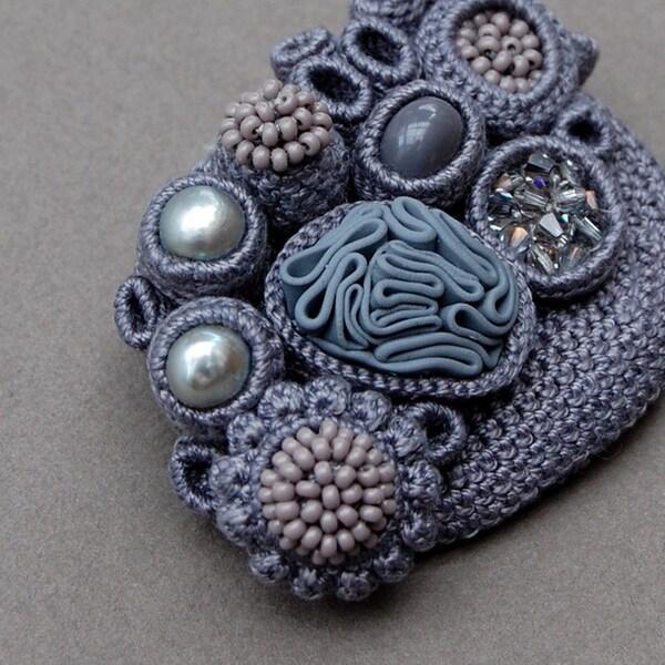 Shades of gray, coral inspired brooch