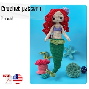 Mermaid crochet pattern. Amigurumi doll pattern. Crochet doll pattern