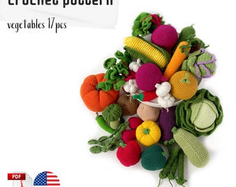 Vagatables set 17 in 1 crochet pattern. Crochet vegetables pattern. Amigurumi vegetables pattern