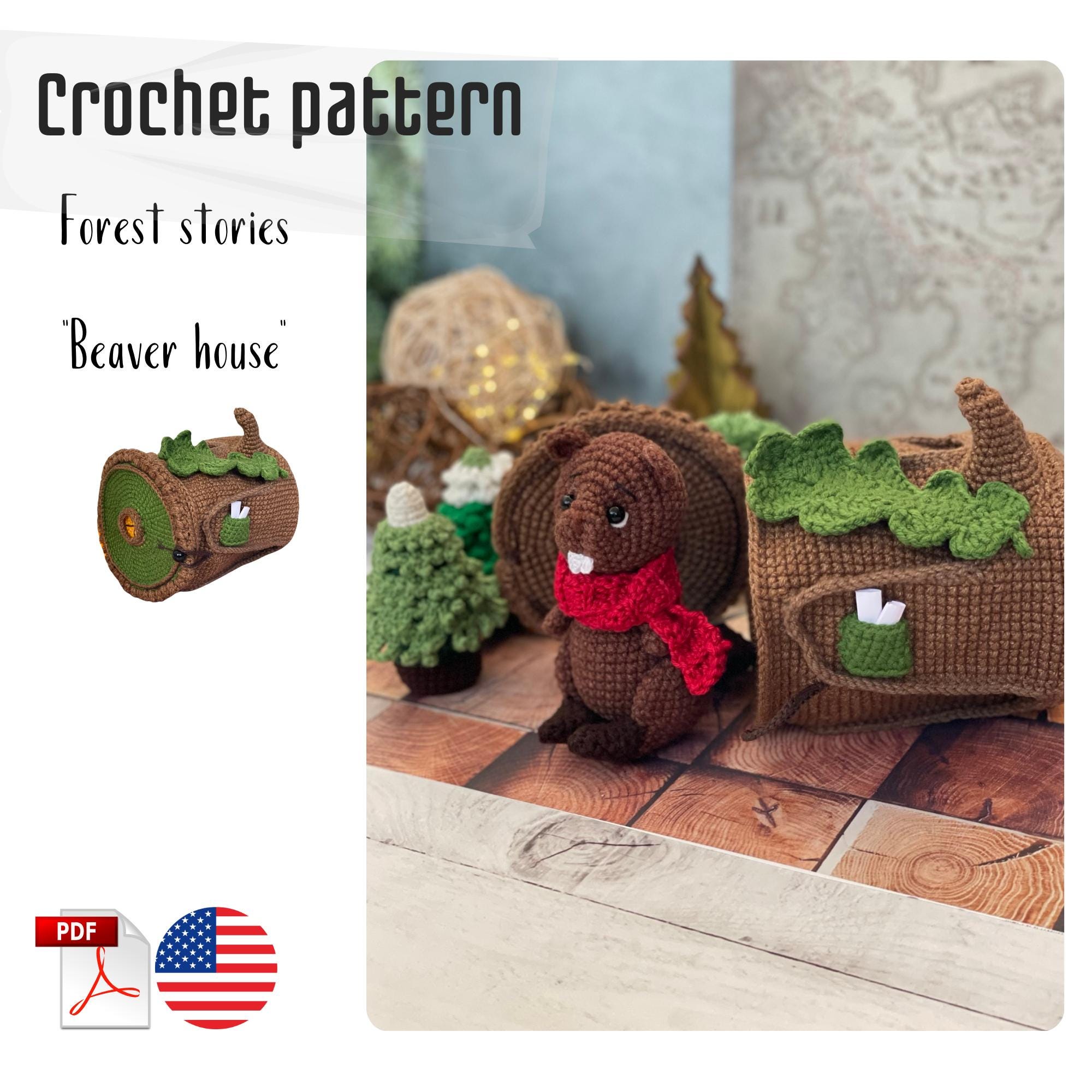 Beaver crochet pattern. Cute amigurumi crochet pattern. Animals crochet pattern. Easy crochet pattern