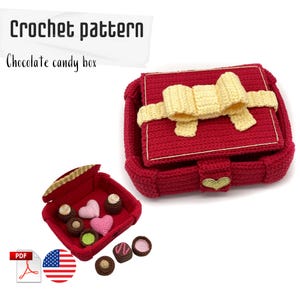 Modèle au crochet de boîte de bonbons au chocolat. Modèle alimentaire au crochet. Modèle de jouets amigurumi