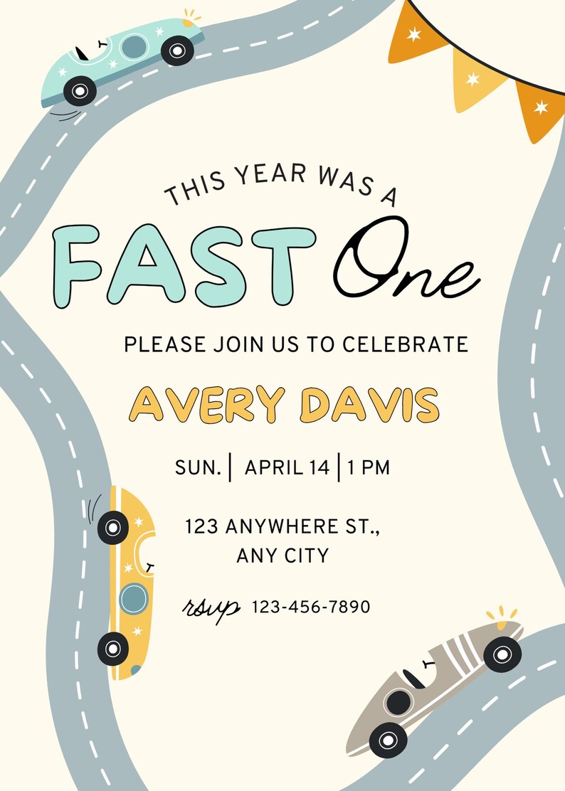 Editable Race Car Party Invitation - Etsy