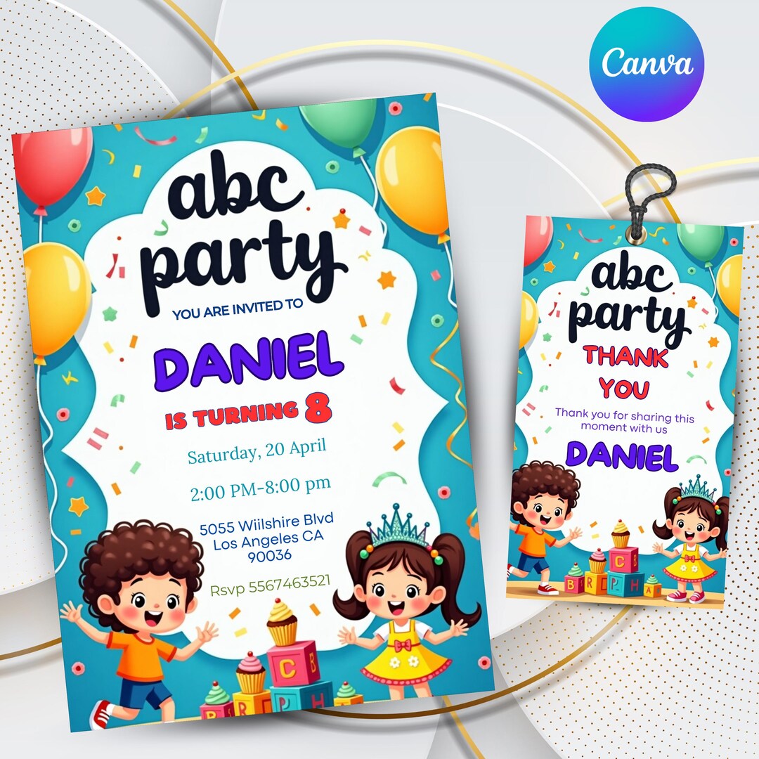 Abc Birthday Party, Abc Birthday Invitation, Alphabet Birthday Card ...