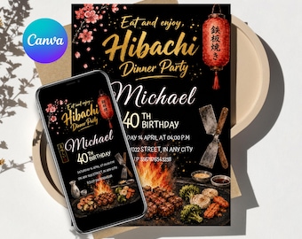 hibachi birthday invitation - hibachi invitation - hibachi dinner invitation - hibachi party invitation - hibachi birthday party