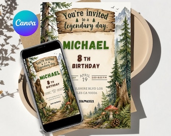 bigfoot birthday invitation bigfoot party invitation bigfoot party digital customizable and printable invitation in canva