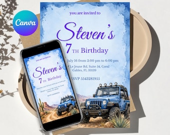 Off-Road Car Birthday Invitation: Adventurous 4x4 Template