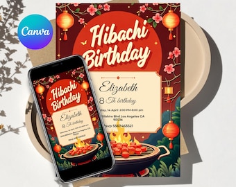 hibachi birthday invitation - hibachi invitation - hibachi dinner invitation - hibachi party invitation - hibachi birthday party