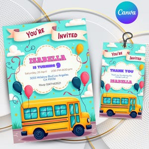 Party Bus einladen, Bus Geburtstagseinladungskarte, Bus Partykarte, anpassbare Karte zum sofortigen Download, EDITIERBARE Einladung