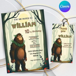 bigfoot birthday invitation bigfoot party invitation bigfoot party digital customizable and printable invitation in canva