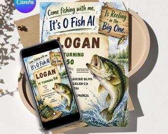 bass invitation bass fishing birthday invitation fishing birthday invitation customizable fishing birthday card in canva digital invitation