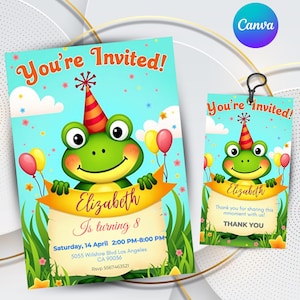 frog themed birthday invitation - frog birthday invitation - invitation birthday kids frog - instant download - invitations birthday frog