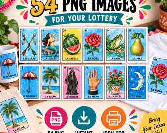 Mexican PNG images: 54 Decks, mexican party game, instant download