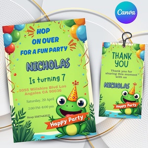 frog themed birthday invitation - frog birthday invitation - invitation birthday kids frog - instant download - invitations birthday frog