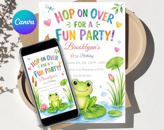 frog birthday invitation - frog themed birthday invitation-invitation birthday kids frog - frog invitation - customizable frog invitation