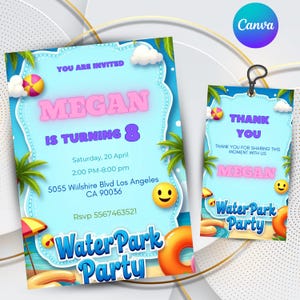 water park birthday invitation, amusement park invitation card, water park birthday card, editable digital template, instant download