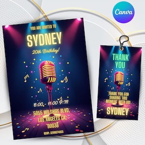 karaoke birthday invitation, karaoke party invitation, karaoke invitation, karaoke night invitation, karaoke invitation canva