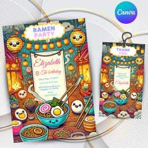 ramen party invitation, japanese invitation, ramen birthday card, customizable invite for ramen restaurant, printable template